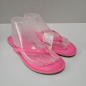 J. CREW Easy Summer Flip-Flops‎ Pink Thong Sandals Padded Foot Bed Neon Pink 9